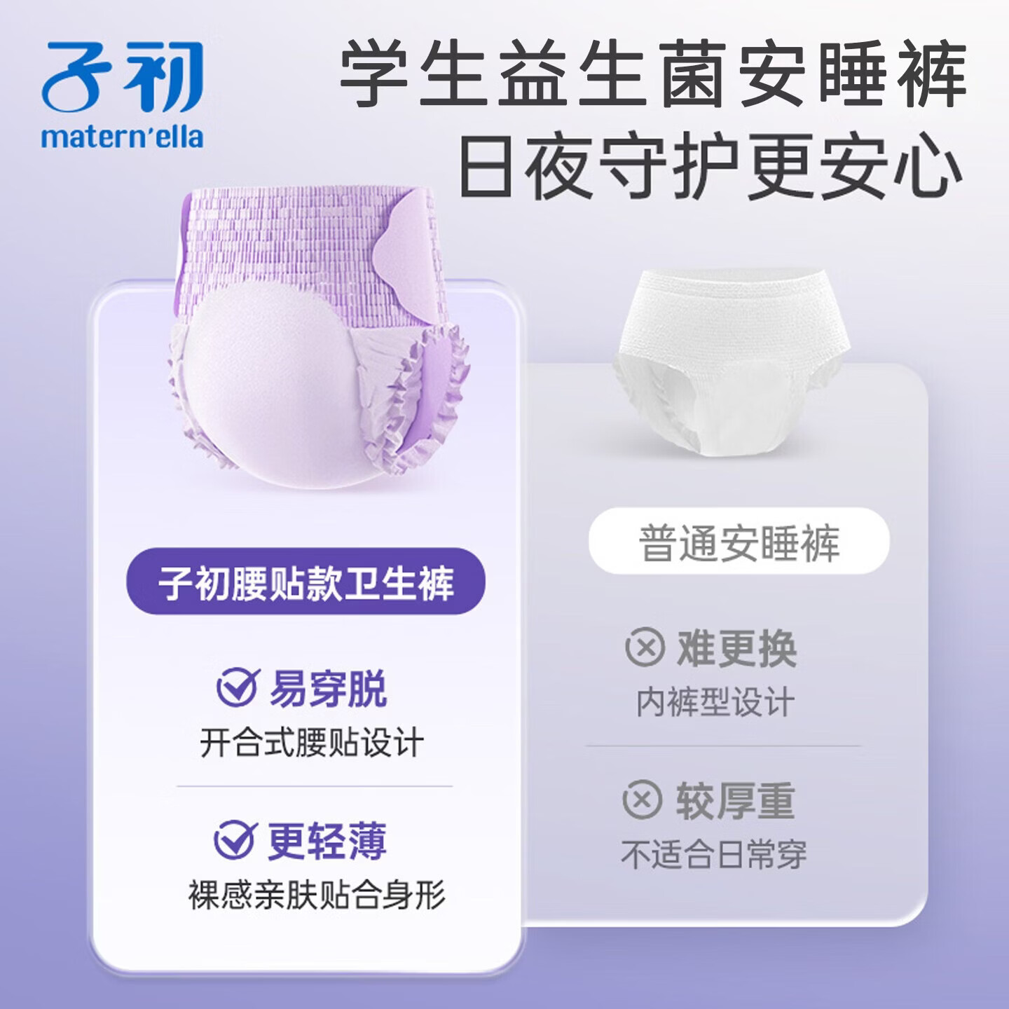 子初儿童初潮安心裤少女专用 益生菌养护免脱裤 学生 8-18 岁独立包装 XL 6条 120-170斤 益生菌腰贴款 8包48条 独立包装