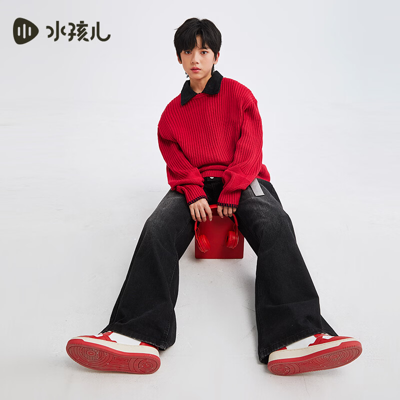 水孩儿（SOUHAIT）童装男童女童毛衣冬季新款儿童针织线衣百搭上衣 珊瑚红 160