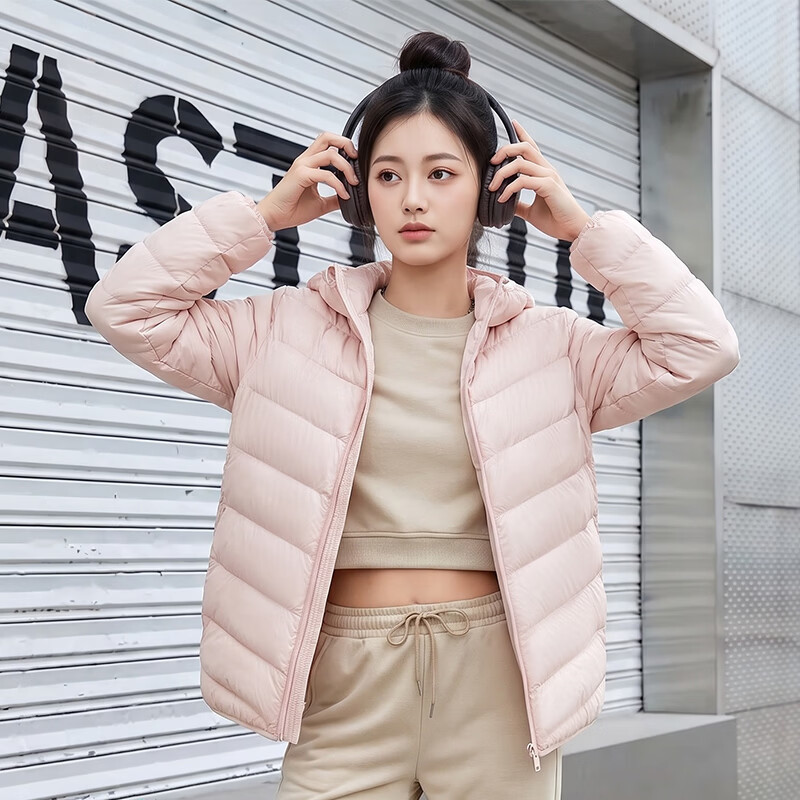 拉夏贝尔(La Chapelle)2026冬季新款女士轻薄羽绒服连帽防风保暖外套 黑色 XL