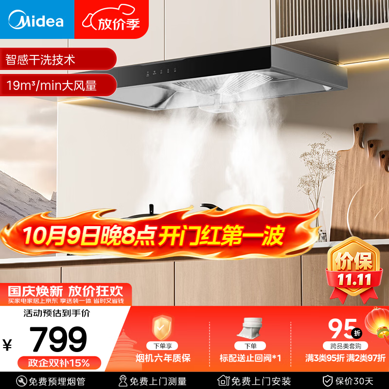美的（Midea）抽油烟机小户型欧式吸油烟机自清洗 脱排油烟机排烟机CXW-260-T33A 单烟机19风量