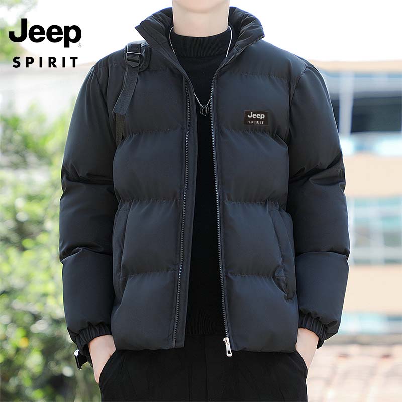 JEEP SPIRIT吉普 新款棉服外套情侣款抗寒防风保暖棉衣冬季情侣面包服棉袄 黑色 XL