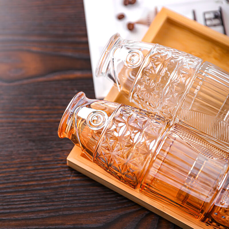 乐唯诗（LOVWISH） 乐唯诗 锦鲤叠叠水杯耐热玻璃杯创意杯子酒杯果汁杯 锦鲤叠叠杯【金色】4件套