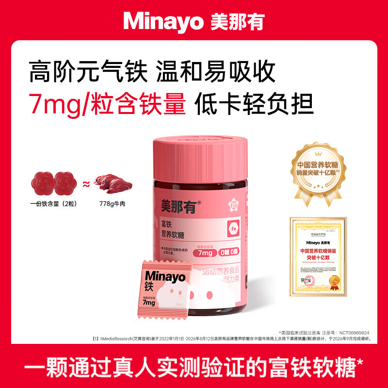 minayo美那有高阶元气铁女性经期铁元素补充富铁软糖 【7mg/颗铁】50粒/瓶