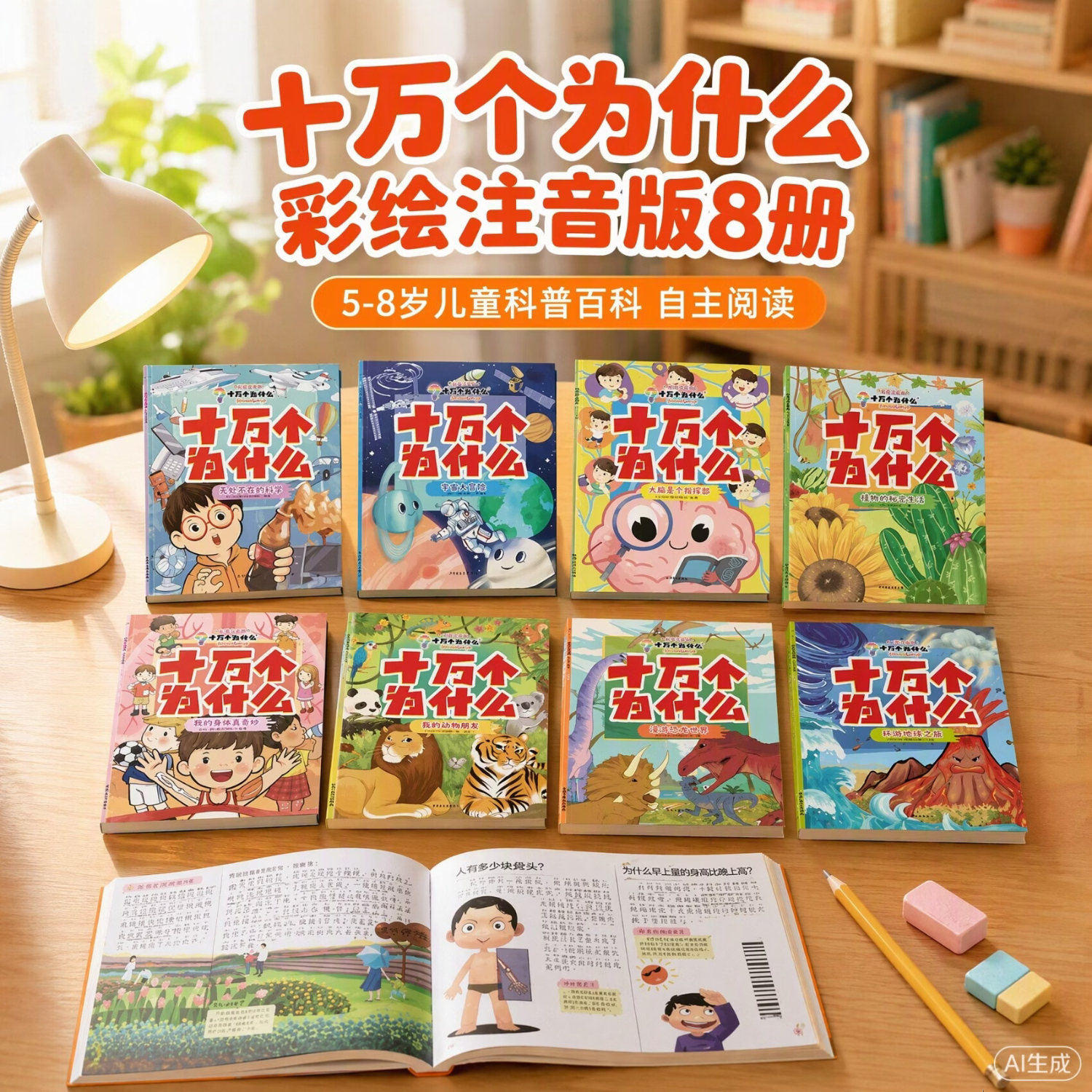 十万个为什么（彩绘注音版8册）正版5-8岁儿童科普百科 绘本 幼儿园 幼小衔接 小学生 寒假暑假课外阅读 自主阅读 对照小学语文科学新课标暑假作业 一升二暑假衔接 小升初暑假衔接 