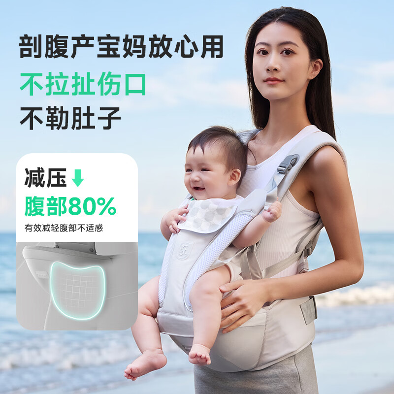 ledibaby乐蒂宝贝腰凳婴儿0到36个月护腰抱娃神器解放双手宝宝背带前抱式 豪华版-月影灰 科技护腰·轻松出行