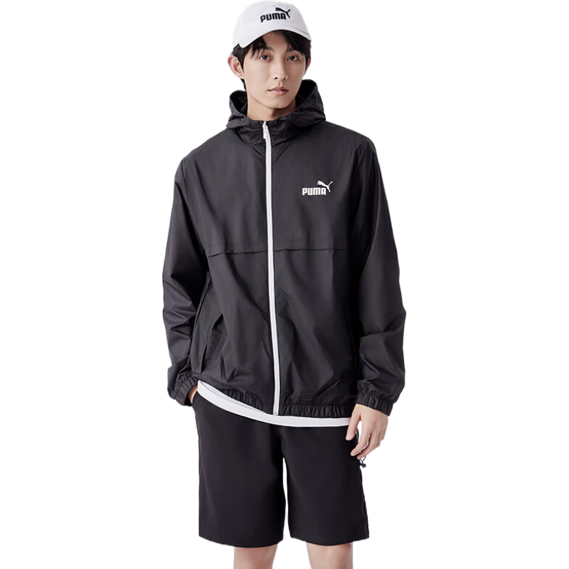 彪馬（PUMA）戶外運(yùn)動(dòng)風(fēng)梭織夾克外套男子官方休閑拉鏈連帽上衣849462 黑色-01 M (175/96A)