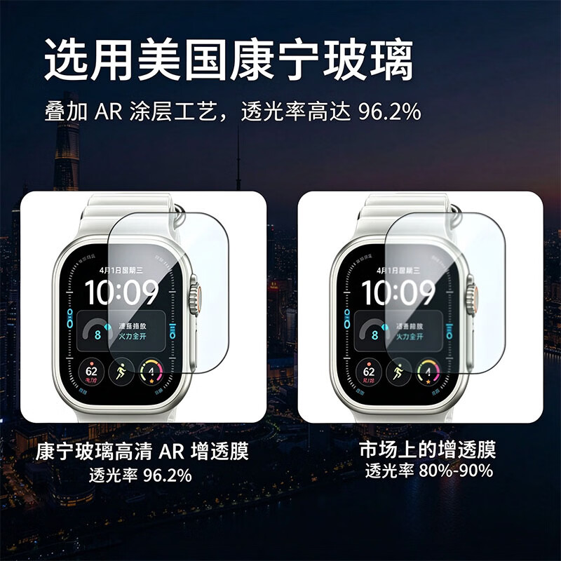 达睿光适用AppleWatchUltra1/2/3/4/合金边框二强高透玻璃钢化膜苹果手表原机边框保护膜/分体49mm 黑色框膜一体 Ultra1/2/3/4(49mm表盘)