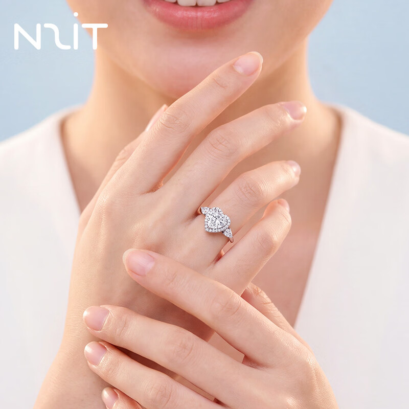 N2it心愿心形莫桑石925银戒指订求婚戒指女情人圣诞节礼物送老婆 约1克拉莫桑钻戒指