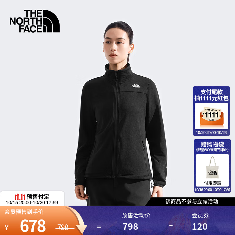 北面（The North Face）棋盘格抓绒外套女Cedar Trail运动户外保暖立领26秋冬上新|8FJV JK3/宇宙黑 S 155/80A