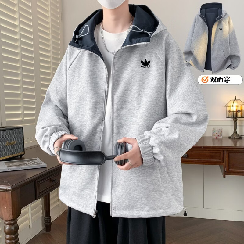 ADDSENSE1:1正标发货 三条杠防风夹克外套双面穿宽松大码青年学生时尚百搭 5809 藏青色 XL 建议体重130~150斤