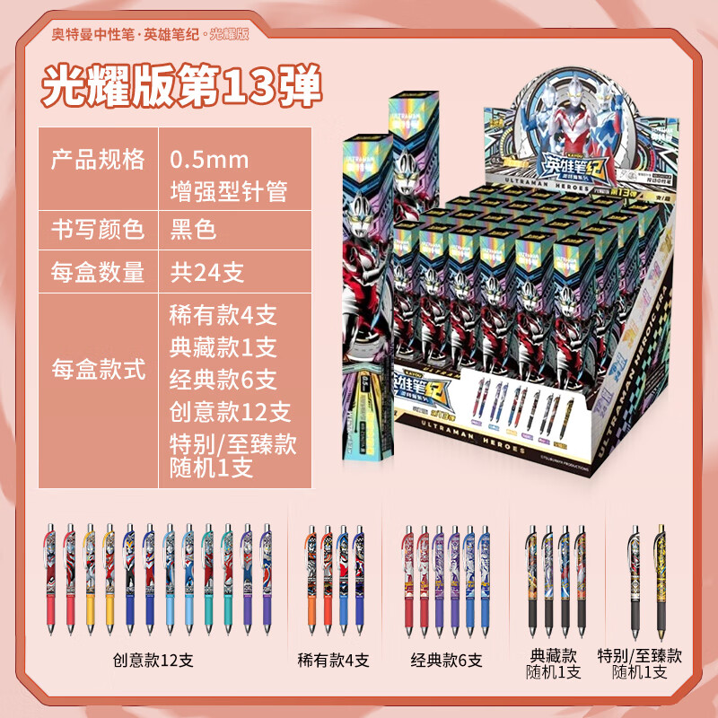 卡游（Kayou）奥特曼中性笔光耀版第17弹小学生文具学习用品奥特英雄圆珠笔签字黑笔0.5mm 【第13弹】光耀版中性笔-整盒24只
