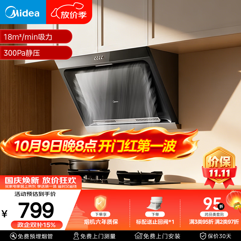 美的（Midea）抽吸排油烟机 家用大吸力侧吸式油烟机上门安装以旧换新出租房屋脱排烟机CXW-200-J30