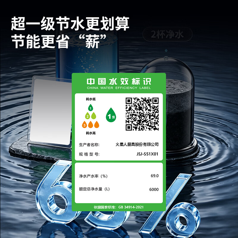 火星人【松口气系列】S51净水器厨下家用净水机鲜矿水微气泡去农残1200G大通量RO反渗透母婴直饮 1200G标准版