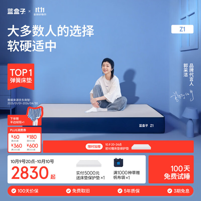 蓝盒子Z1经典款Z1小石头记忆棉独立弹簧床垫双人酒店厚席梦思线下同款 Z1 【软硬适中】 1800mm*2000mm