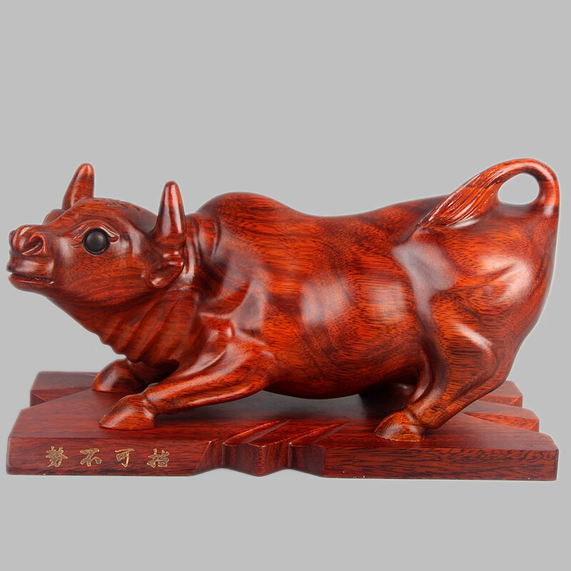 实木雕刻牛摆件生肖木牛木质牛雕家居客厅桌面装饰开业红木工艺品