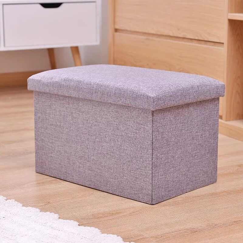 宏卿馨可折叠棉麻收纳凳可坐人折叠换鞋凳布艺大号收纳箱玩具储物凳 灰色 76*38*38