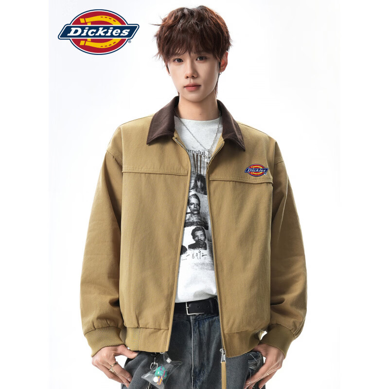 Dickies港式复古休闲翻领夹克男士2026秋季新款宽松潮牌百搭时尚外套服装 橄榄绿色 【官方正品】 L 【建议110-130斤】