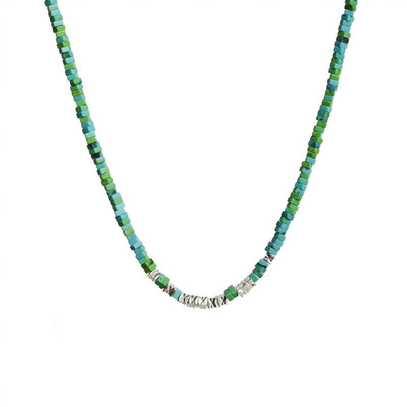 艾冰雨小众独特碎银子绿松石合成项链夏天细锁骨链百搭清冷设计配饰