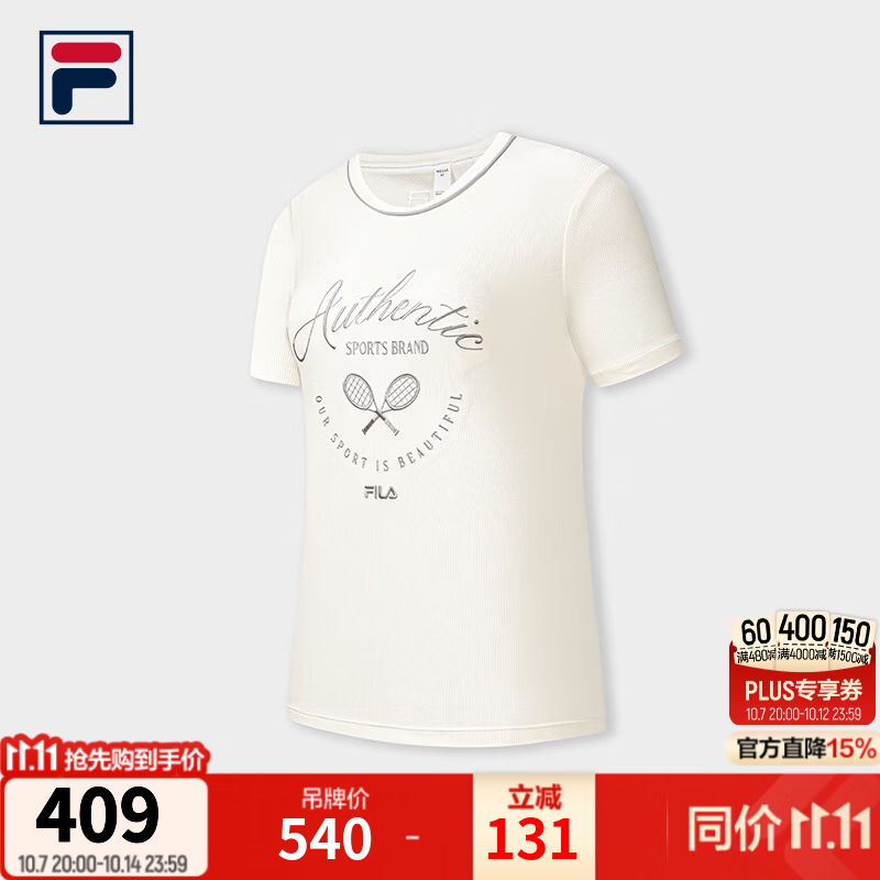 FILA斐乐短袖T恤26秋季新款女士针织网球运动上衣基础刺绣 冰淇淋-WT S 160/80A/S