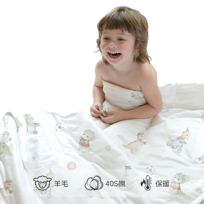瑞福贝贝（Ruifubeibei）新生纯棉婴儿被子绵羊毛宝宝专用秋冬被儿童幼儿园四季通用小盖被 恐龙运动课【7A抗菌+羊毛暖绒+100%棉面料】 120*150【四季款-推荐室温20-28°】