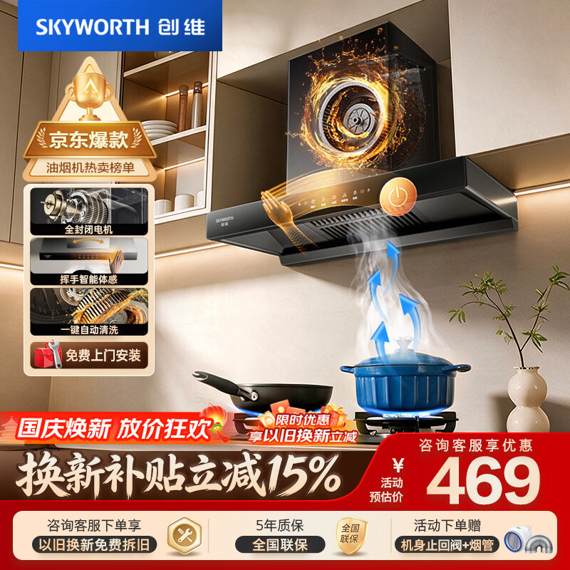468.24元 创维（Skyworth）自营油烟机以旧换新https://u.jd.com/FOIy4I8先领50元券 立减100元 下单价699元好太太亿美（Haotaitaiyimei）旗舰店油烟机https://u.jd.com/FDIOI6J