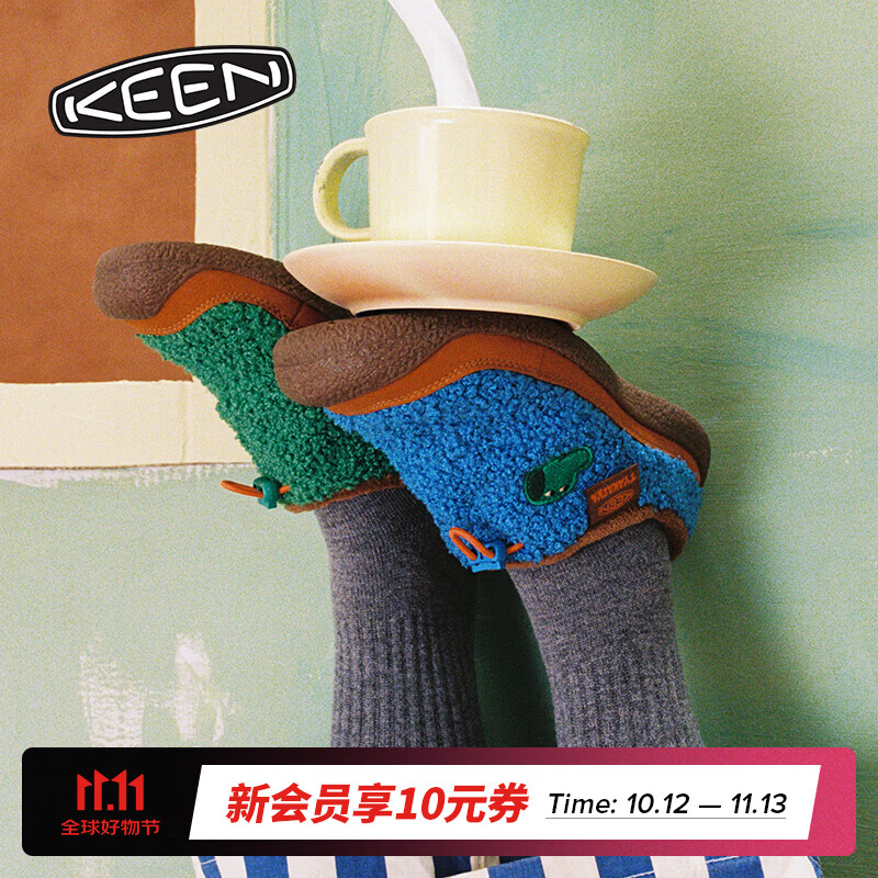 KEEN官方 TYAKASHA联名HOWSER III SLIDE户外萌趣一脚蹬休闲女鞋 TYAKASHA蓝/地中海绿-1032615 37