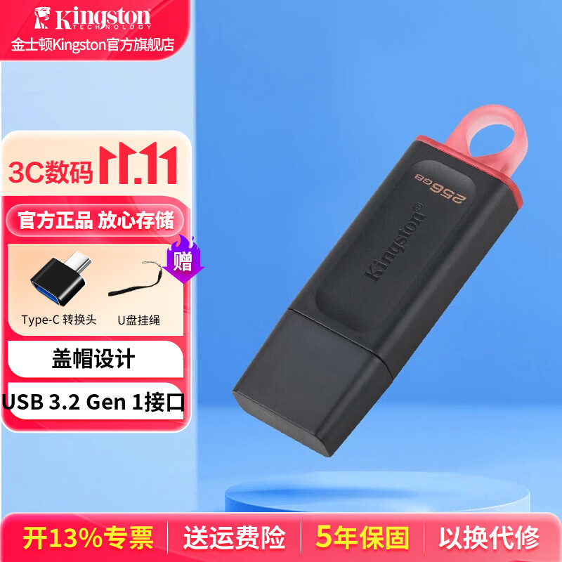 Kingston 金士顿 DataTraveler系列 DTX USB 3.2 U盘 黑色 256GB USB-A