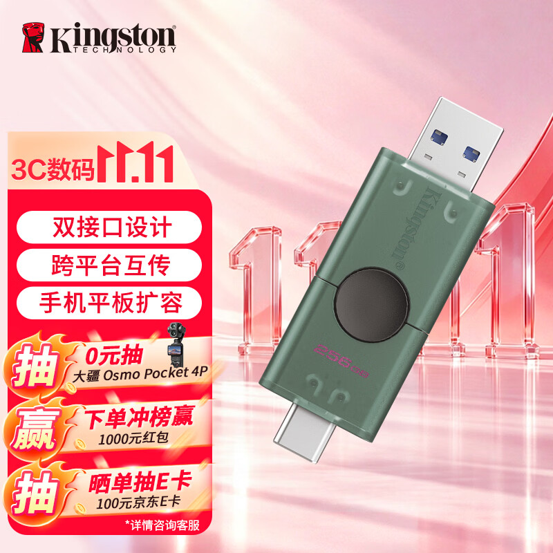 金士顿（Kingston）256GB Type-C USB3.2 双接口U盘 DTDEG2 大容量办公车载优盘 适用于安卓苹果手机平板电脑