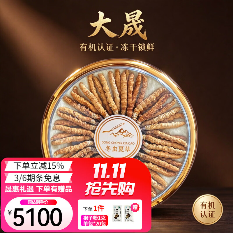 大晟有机认证干虫草冬虫夏草礼盒 冻干锁鲜技术 滋补营养 送父母礼盒 30g*1盒 冬虫夏草