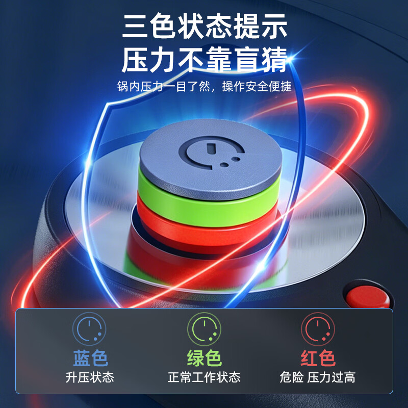 爱仕达(ASD)高压锅304不锈钢100kPa压力锅智芯示压15重防爆燃气灶电磁炉通用 100kPa高压3-6人适用6.5L 24cm