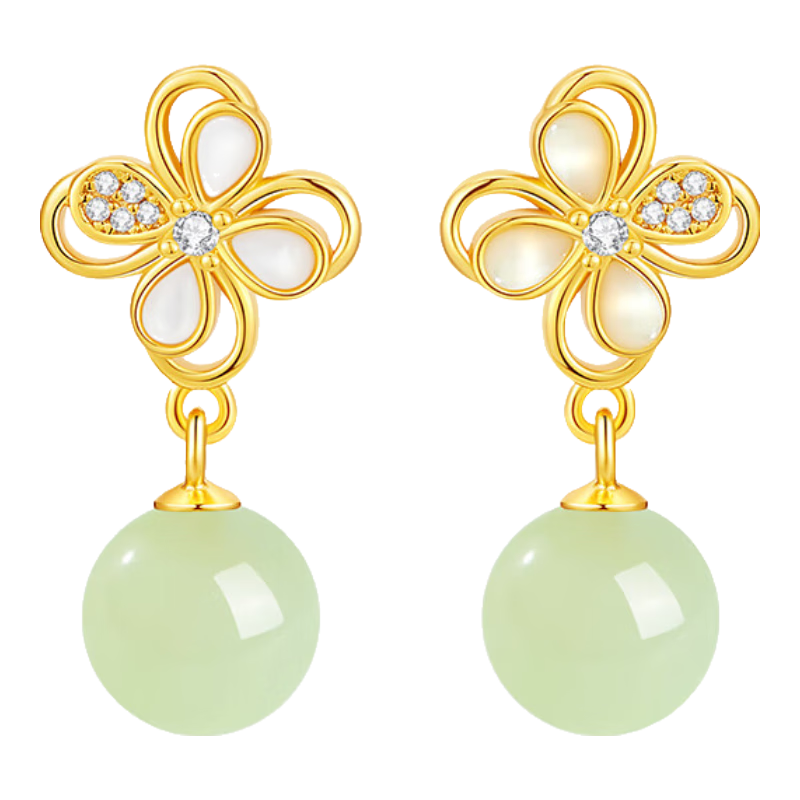 GLTEN四葉草和田玉銀耳釘墜耳飾女款情人節(jié)禮物新年輕奢送女友老婆媽媽 【幸運(yùn)四葉草】耳釘+證書