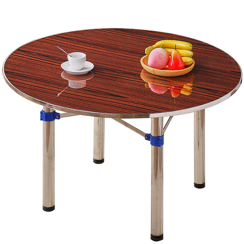 非洲鹰圆形简易折叠餐桌正方形桌吃饭桌大圆桌小户型家用折叠饭桌不锈钢 127棕木纹加固不锈钢架