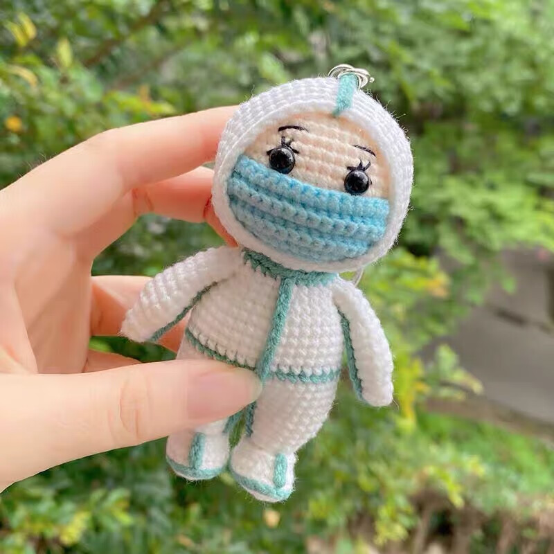 兔子情侣钩针手工娃娃毛线玩偶diy材料包针织宝宝5股牛奶棉线 护士