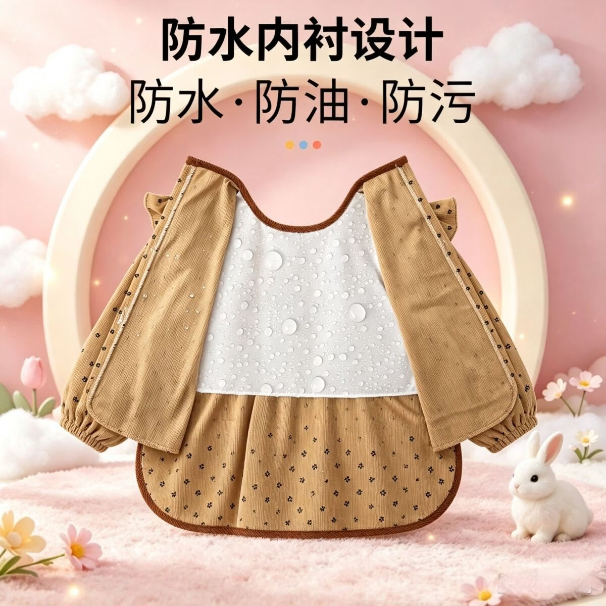 鑫达童女宝公主裙儿童罩衣秋冬防水吃饭围兜长袖护衣防脏围裙婴儿洋气 XD飞袖蝴蝶结公主裙【复古咖+奶茶白】 120【建议身高105-115cm】