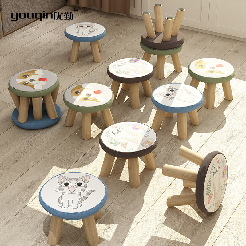 youqin)小凳子家用木头矮凳客厅小板凳茶几沙发凳懒人换鞋凳子 三个装