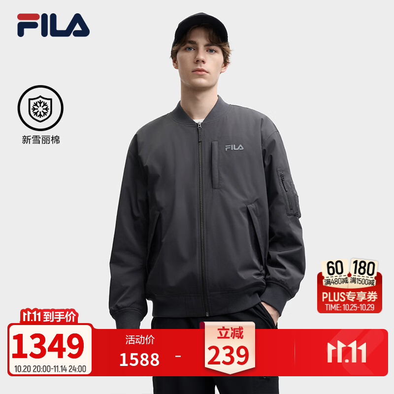 FILA斐乐宽松棉服26冬新款男士都市街头时尚百搭夹克休闲保暖外套 碳素黑灰-CC L 175/96A/L