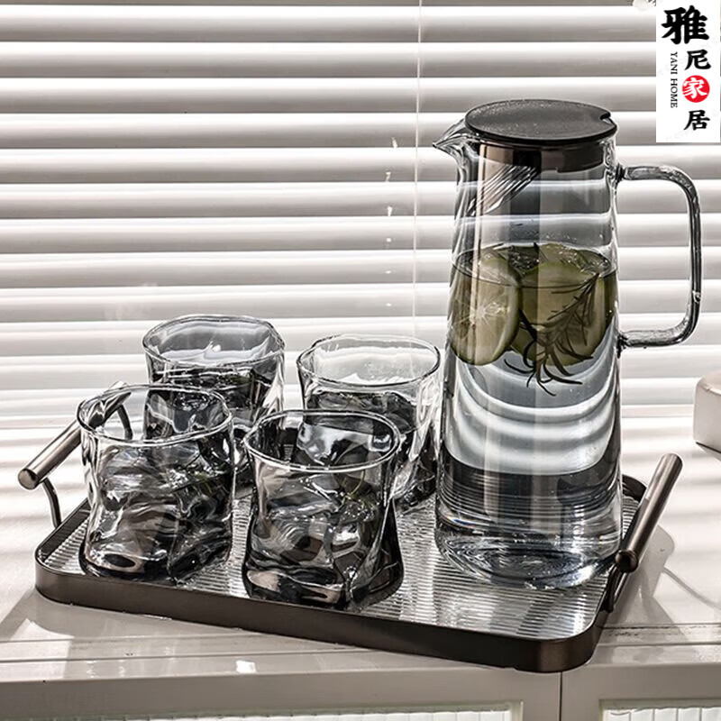 尚佳幫涼杯大涼杯家用量杯北歐風冷水壺杯子高硼硅喝水杯家用水具套裝1 扭扭杯4只裝（單杯無壺）