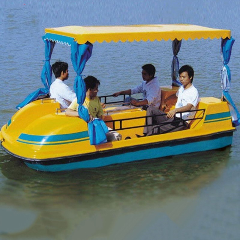 水上脚踏船公园游船四人双人休闲游乐船水上自行车脚蹬船玻璃钢船