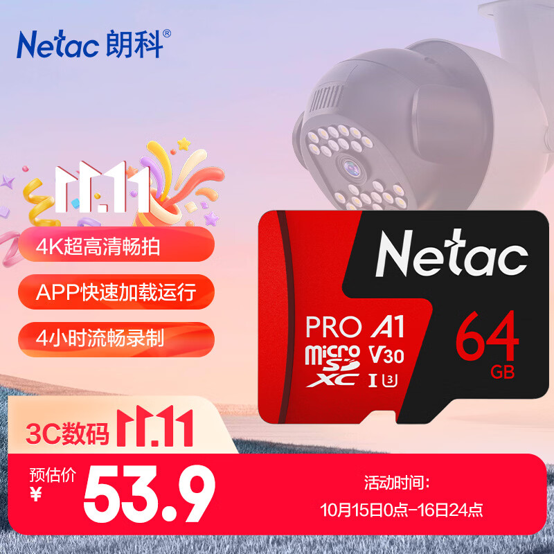 朗科（Netac）64GB TF（MicroSD）存储卡P500系列 A1 U3 V30 4K 耐用行车记录仪&监控摄像头内存卡 读速100MB/s
