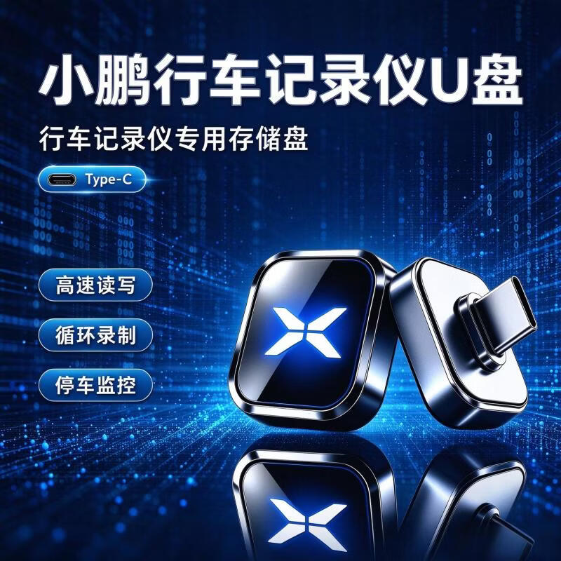 迪卜乐适用小鹏全系车型行车记录仪车载发光U盘支持哨兵模式USB3.0高速传输金属材质送转接头Type-c接口 黑色 适用于小鹏车载U盘 256GB 循环录制64小时