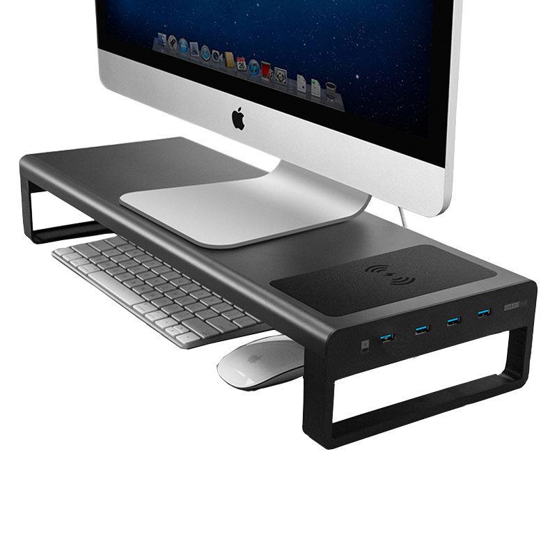 倍方 电脑显示器增高架 无线充电+4口usb3.0 显示器支架 键盘收纳架 电脑支架 桌面置物架底座托架