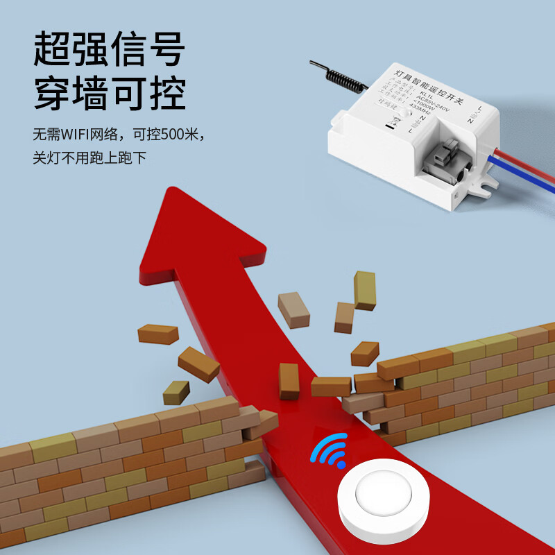国际电工无线遥控开关控制器220v免布线双控家用随意贴电灯光照明遥控智能 1个接收器+4个圆形随意贴