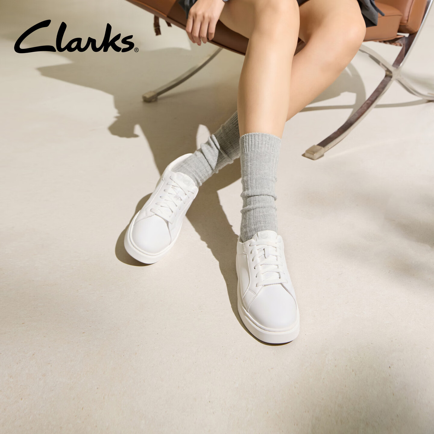 Clarks其乐Code C Lace女鞋简约休闲百搭运动鞋羊皮平底板鞋小白鞋 白色-女款 263279054 38