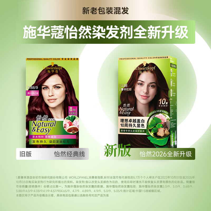 施华蔻怡然植物染发霜 草本染发剂染发膏 男女士 盖白发 3.88摩卡深红棕(冷艳女神)