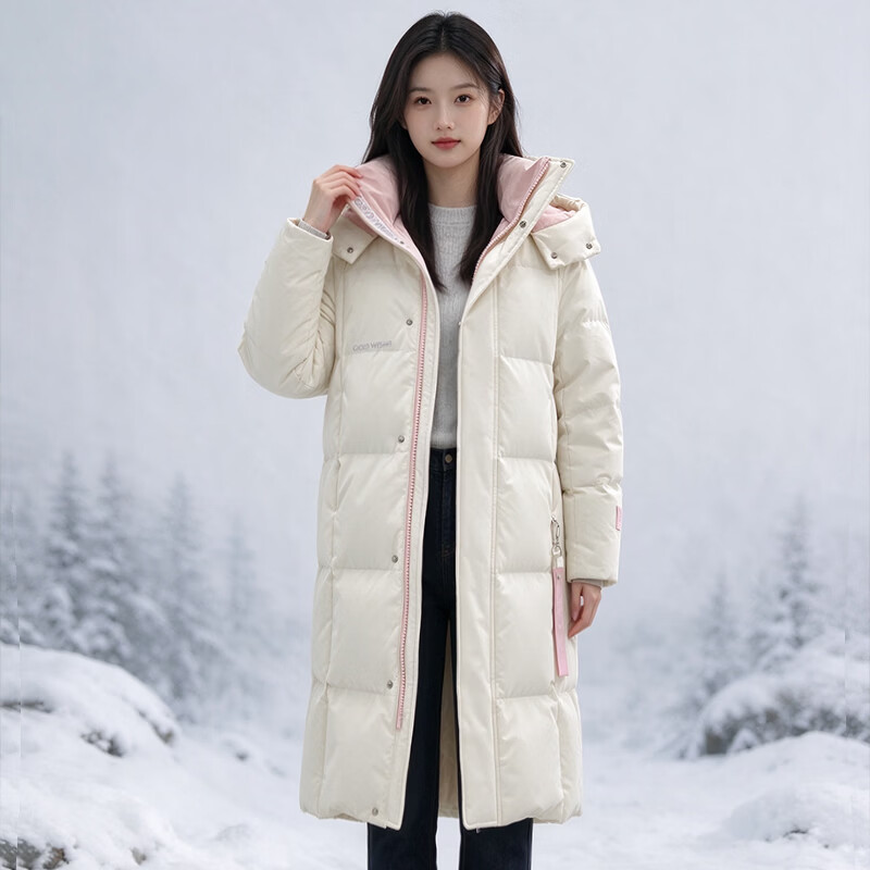 拉夏贝尔(La Chapelle)羽绒服女长款2026冬季新款连帽小个子加厚外套 红色 L