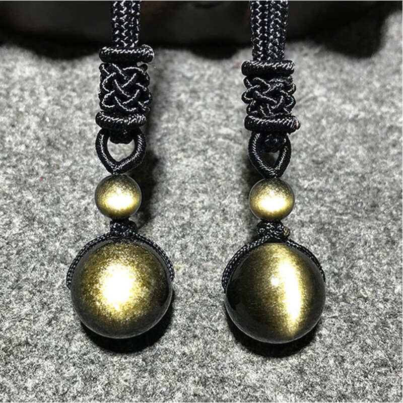 天然金曜石吊坠 男女士情侣款双金眼 猫眼金耀石黑曜石转运珠项坠