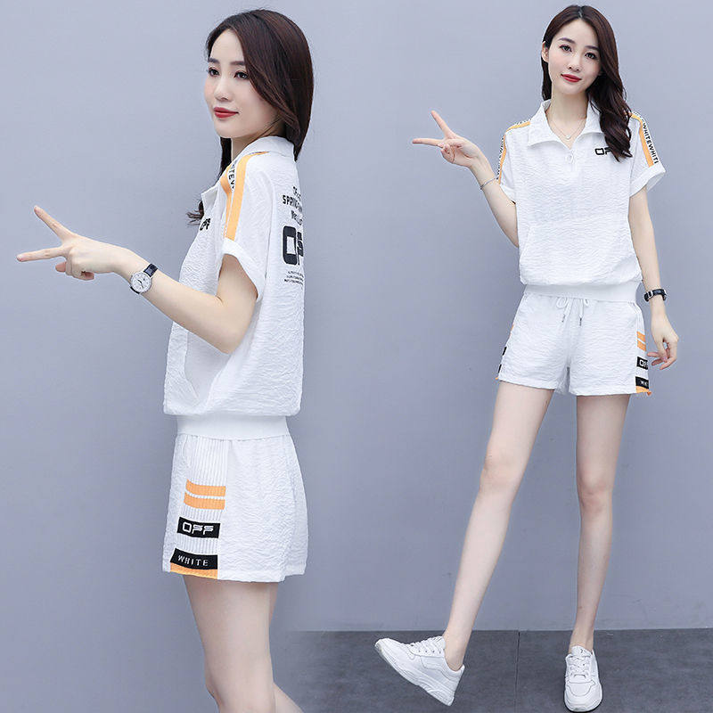 fulaibao官方休闲时尚短裤套装女夏装2023新款减龄运动宽 白色 s