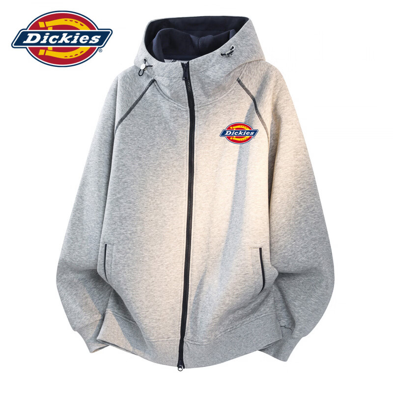 Dickies美式复古新款秋冬潮牌卫衣外套男士解构宽松连帽开衫上衣服装 深花灰色 【官方正品】 XL 【建议130-150斤】