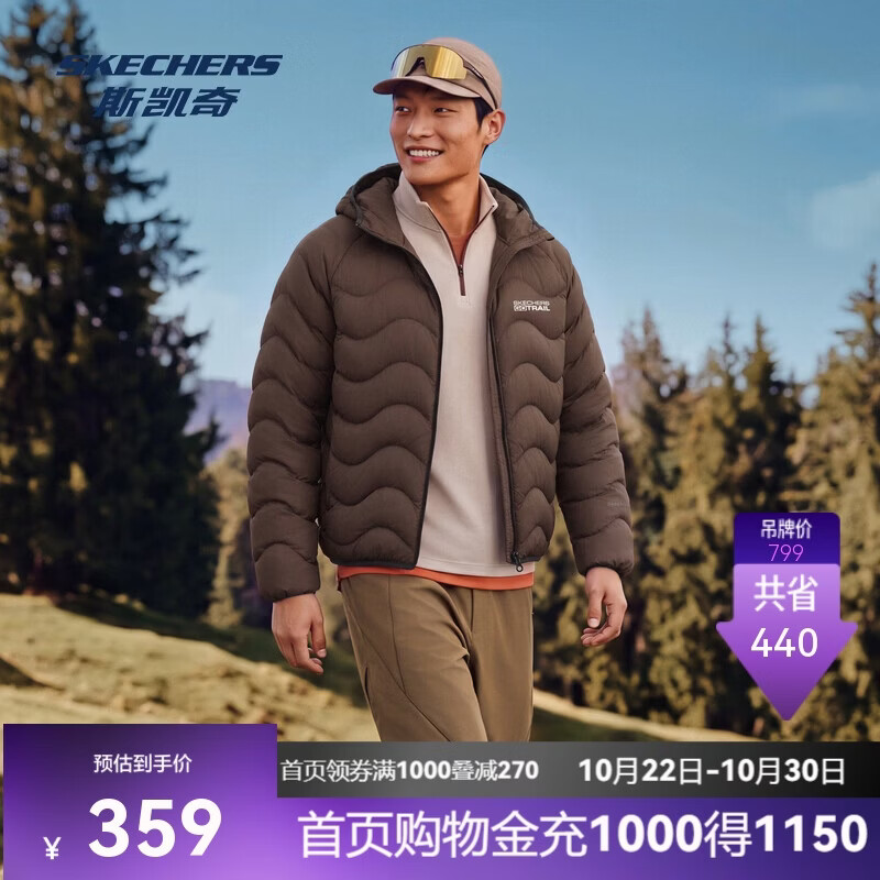 斯凯奇(Skechers)男女同款户外排骨羽绒服舒适轻薄保暖连帽潮流外套P426U012