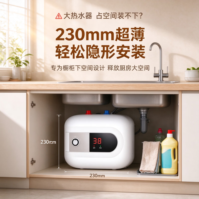 斯密思智能小厨宝储水式电热水器速热增容定时一级能效防漏电保护家用厨房卫生间台下洗碗小型热水宝即热 6升数显1500瓦一级能效防漏电【自行安装】